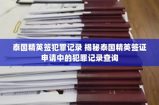 泰国精英签犯罪记录 揭秘泰国精英签证申请中的犯罪记录查询