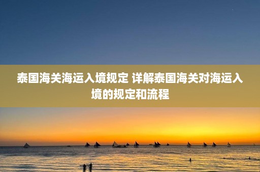 泰国海关海运入境规定 详解泰国海关对海运入境的规定和流程